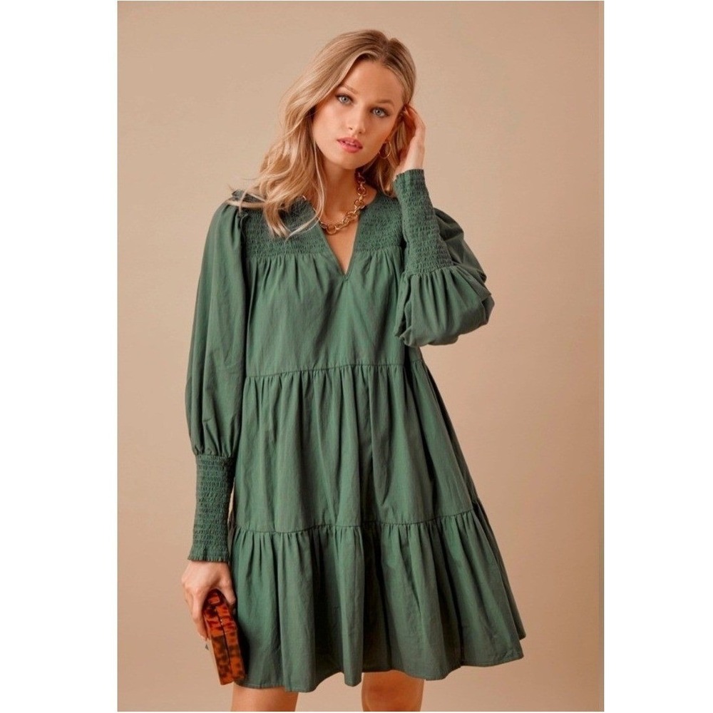 Pomander Place Ceci Tiered Dress Green Large Preppy